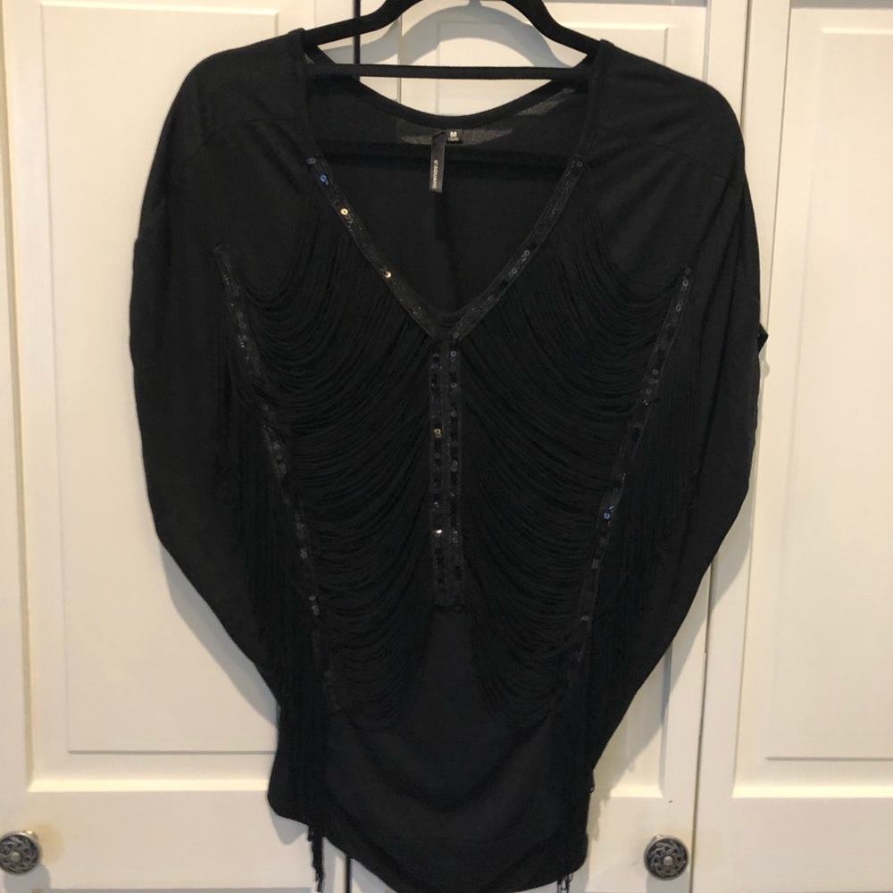 Black fringe/sequin top